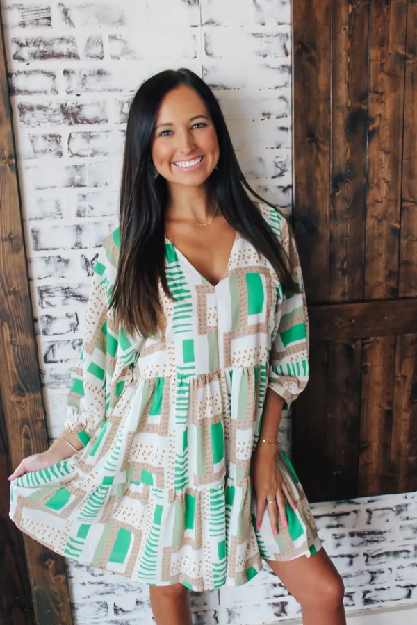 Allie Lynn's Boutique Printed Dresses<Abstract Green Printed Dress