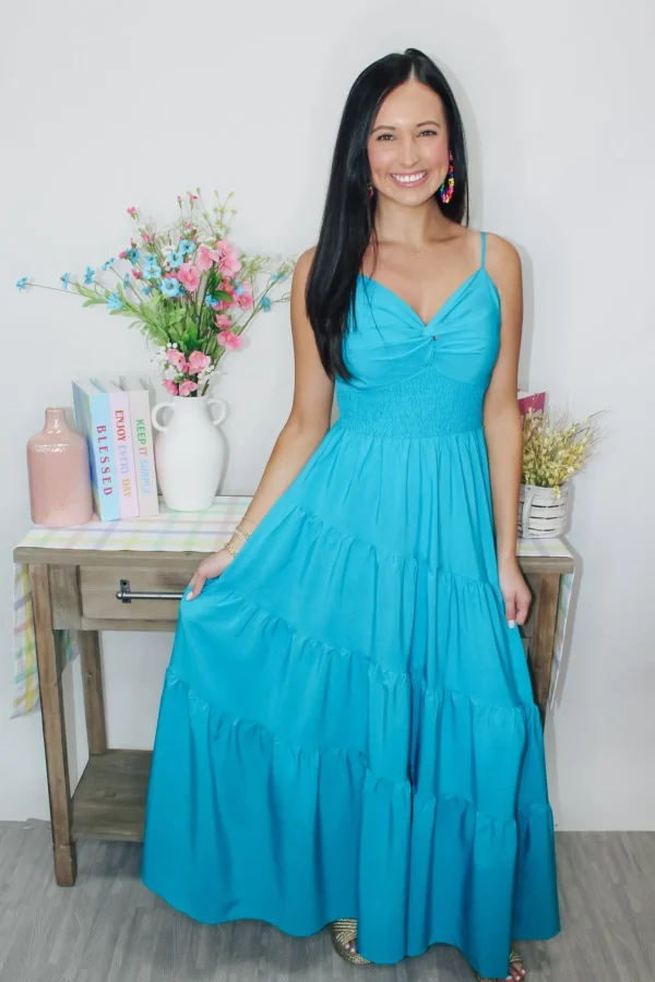 Allie Lynn's Boutique Solid Dresses<Alexis Midi Dress "Aqua"