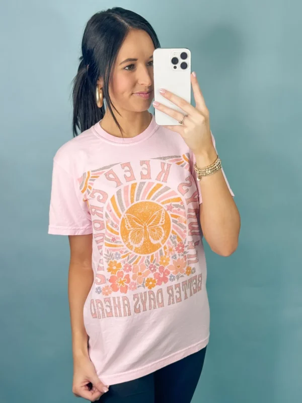 Allie Lynn's Boutique Graphic Tees<Always Keep Growing Graphic Tee "Blossom Pink"