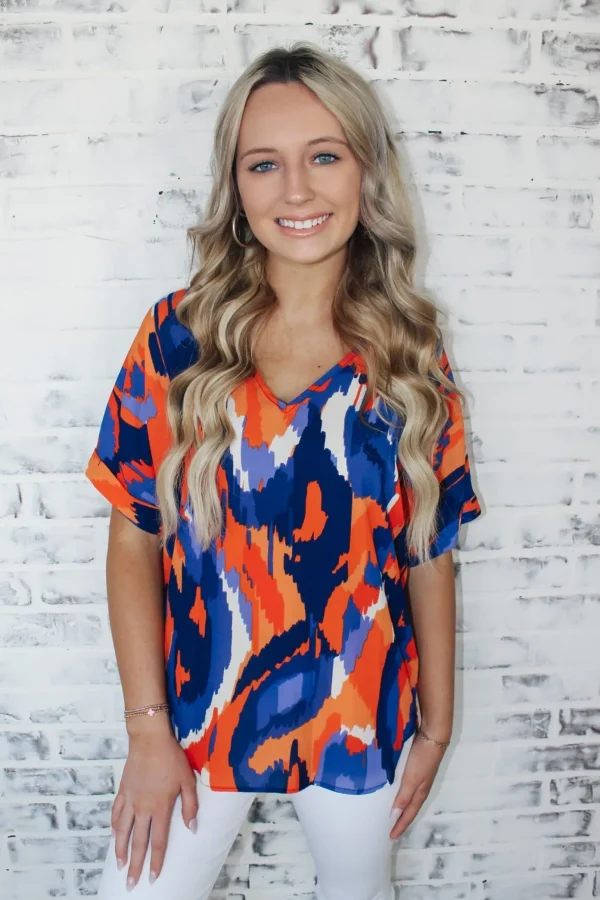 Allie Lynn's Boutique Printed Tops<Auburn Spirit Cuff Sleeve Top