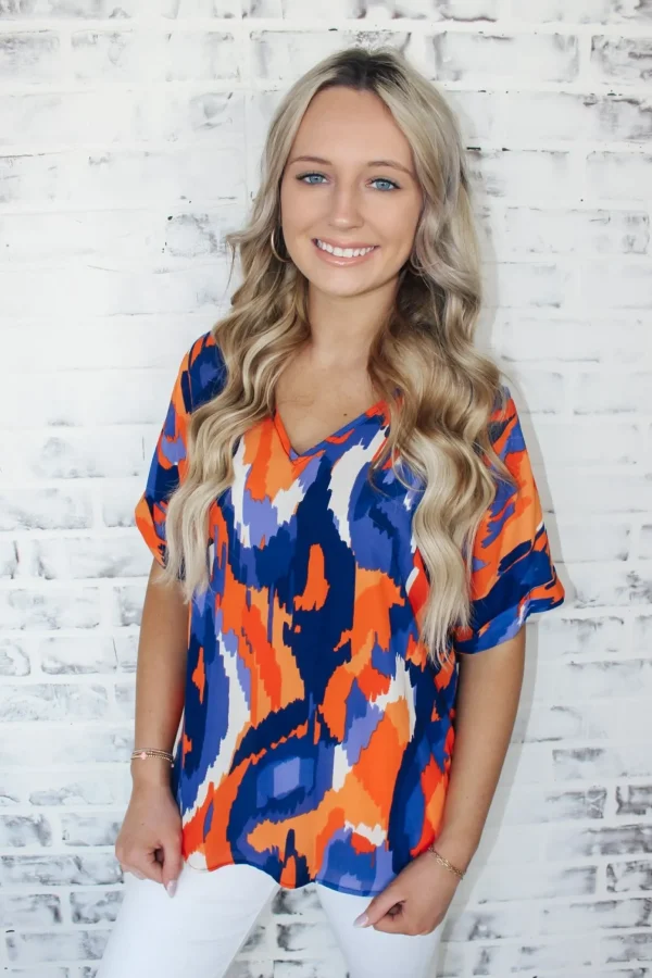 Allie Lynn's Boutique Printed Tops<Auburn Spirit Cuff Sleeve Top