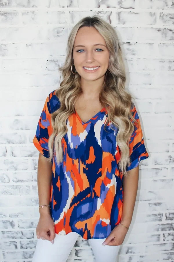 Allie Lynn's Boutique Printed Tops<Auburn Spirit Cuff Sleeve Top