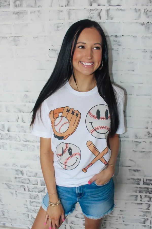 Allie Lynn's Boutique Graphic Tees<Baseball Smiley Graphic Tee