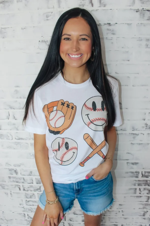 Allie Lynn's Boutique Graphic Tees<Baseball Smiley Graphic Tee