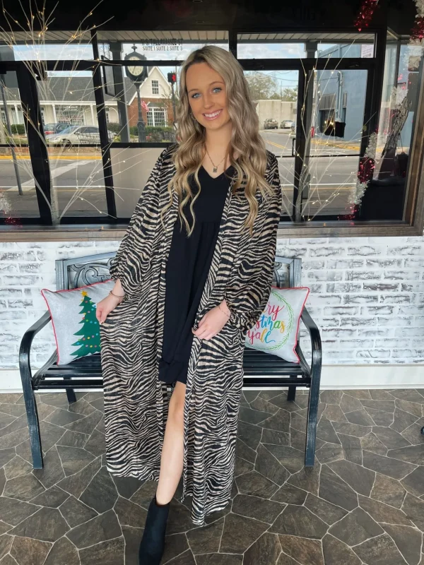 Allie Lynn's Boutique Sweaters/Jackets<Black And Gold Zebra Duster