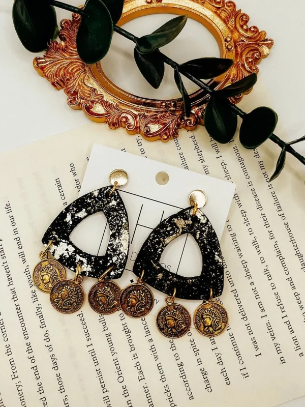 Allie Lynn's Boutique Hart Designs Jewelry<Black Coin Clay Earrings