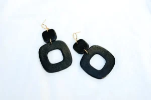 Allie Lynn's Boutique Hart Designs Jewelry<Black Square Clay Earrings