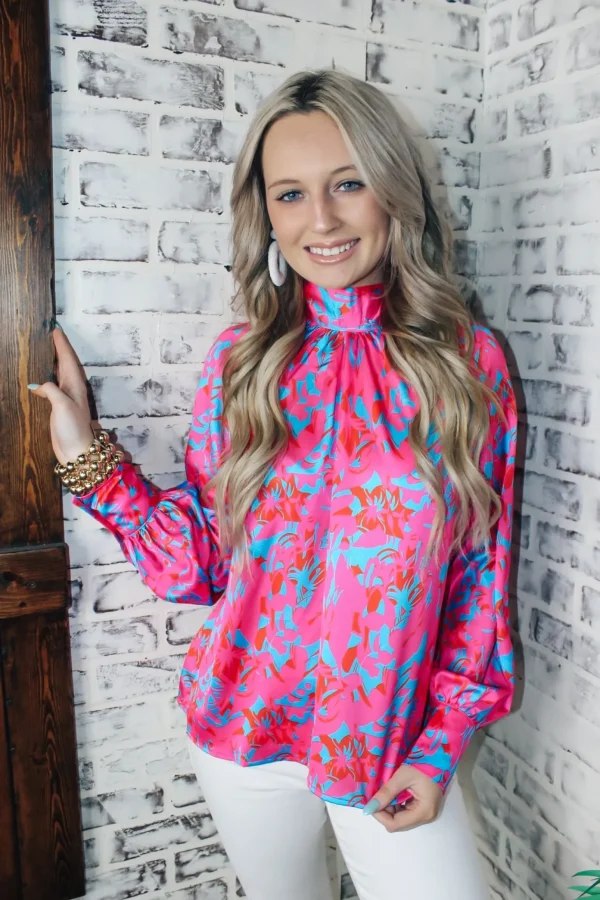 Allie Lynn's Boutique Printed Tops<Blue Winter Long Sleeve Top