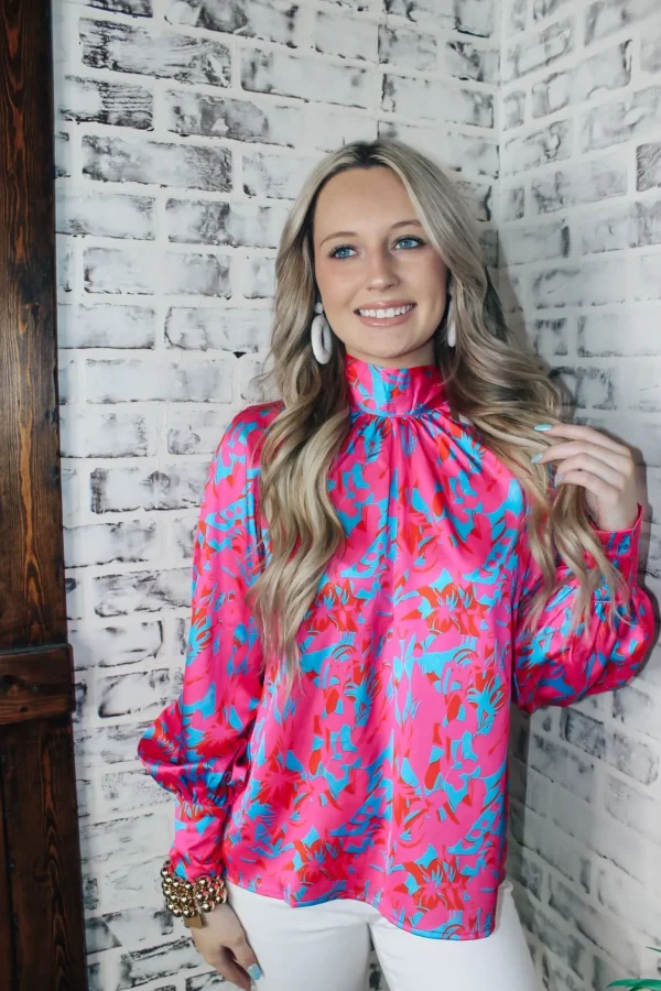 Allie Lynn's Boutique Printed Tops<Blue Winter Long Sleeve Top