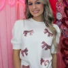 Allie Lynn's Boutique Sweaters/Jackets<Bow Puff Sleeve Sequin Sweater "Off White"