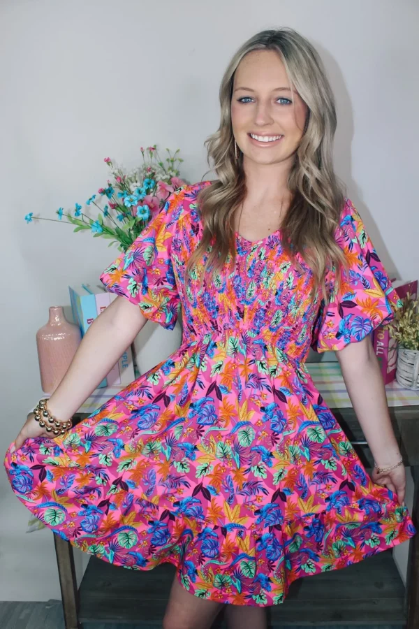 Allie Lynn's Boutique Printed Dresses<Bright Tropical Mini Dress