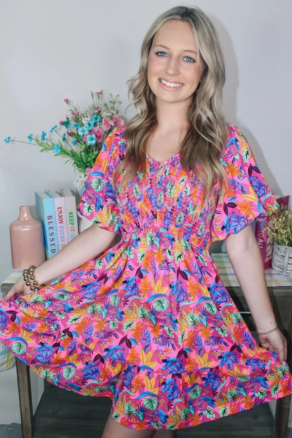 Allie Lynn's Boutique Printed Dresses<Bright Tropical Mini Dress