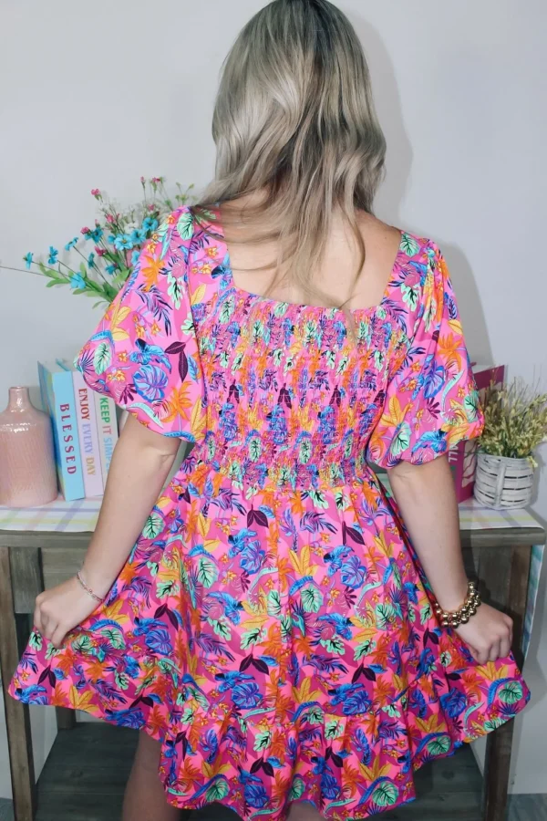 Allie Lynn's Boutique Printed Dresses<Bright Tropical Mini Dress