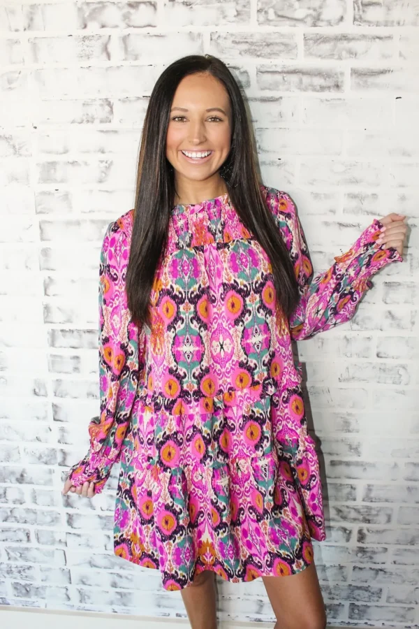 Allie Lynn's Boutique Printed Dresses<Carrie Dress "Magenta Mix"