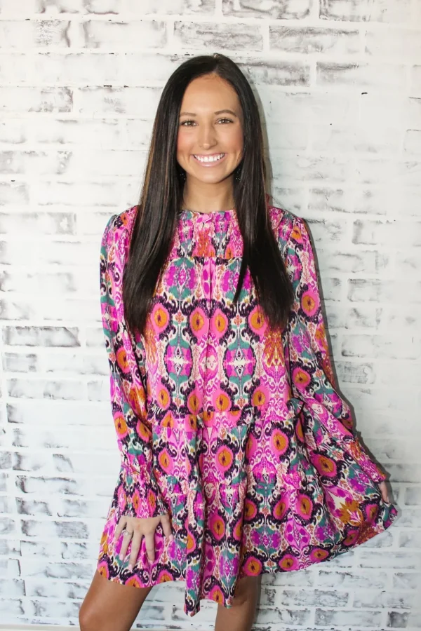 Allie Lynn's Boutique Printed Dresses<Carrie Dress "Magenta Mix"