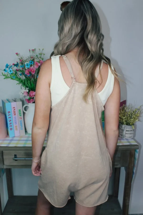 Allie Lynn's Boutique Spring Break Edit<Casual Sleeveless Washed Knit Romper "Taupe"