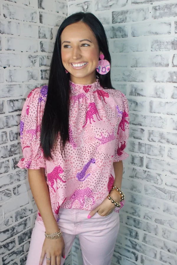 Allie Lynn's Boutique Printed Tops<Charming Cheetah Ruched Top "Pink"