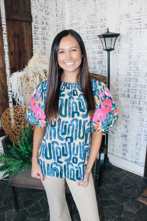 Allie Lynn's Boutique Printed Tops<Classic Embroidered Puff Sleeve Top