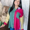 Allie Lynn's Boutique Solid Tops<Colorblock Button Down "Forest/Magenta"