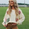 Allie Lynn's Boutique Sweaters/Jackets<Colorful Stone Football Crop Sweatshirt