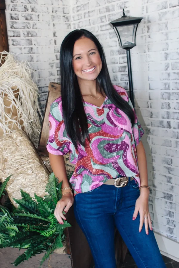 Allie Lynn's Boutique Printed Tops<Dancing Marvel Cuff Sleeve Top