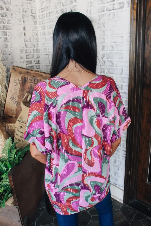 Allie Lynn's Boutique Printed Tops<Dancing Marvel Cuff Sleeve Top