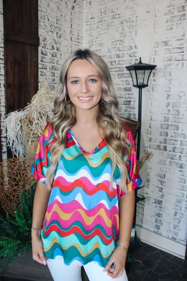 Allie Lynn's Boutique Printed Tops<Dancing Waves Cuff Sleeve Top