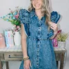 Allie Lynn's Boutique Solid Dresses<Denim Dreams Ruffle Dress