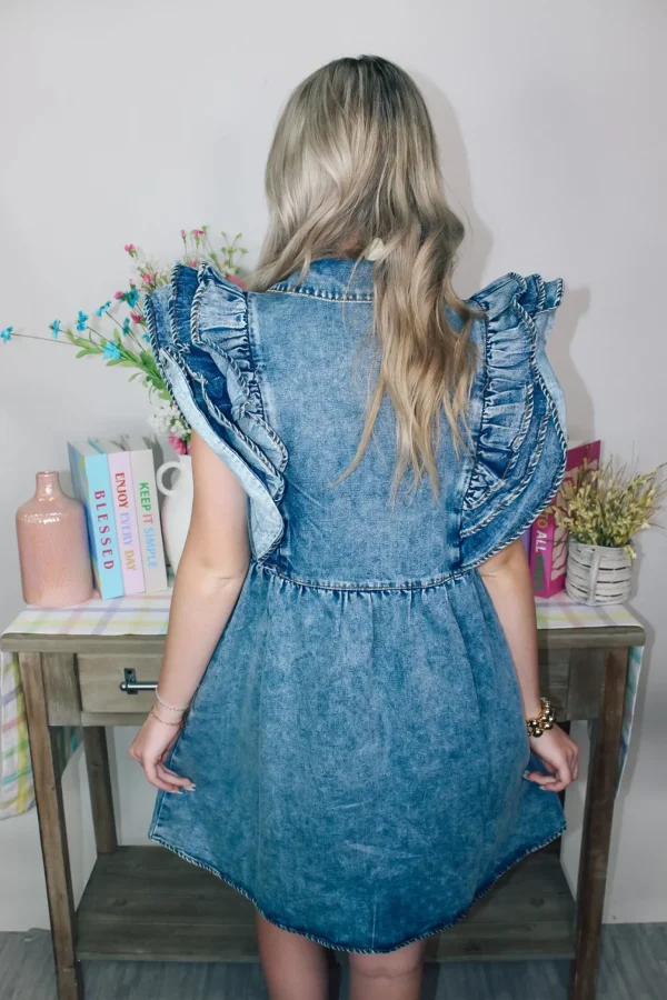 Allie Lynn's Boutique Solid Dresses<Denim Dreams Ruffle Dress