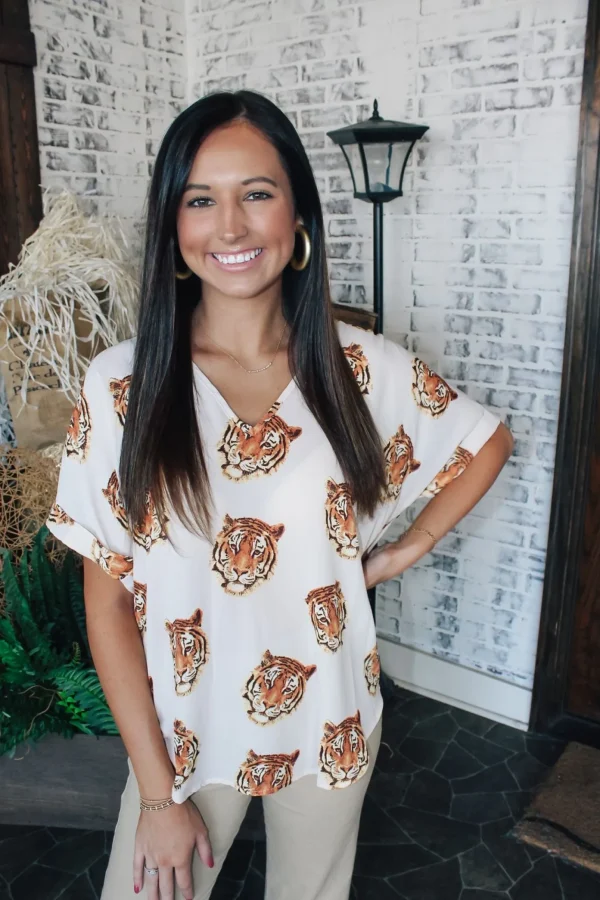 Allie Lynn's Boutique Printed Tops<Easy Tiger Cuff Sleeve Top