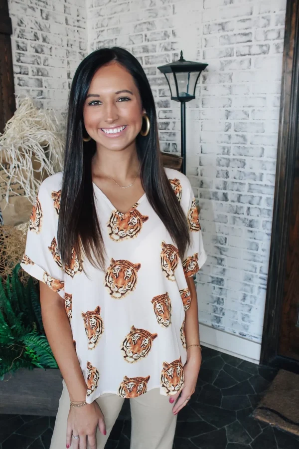 Allie Lynn's Boutique Printed Tops<Easy Tiger Cuff Sleeve Top