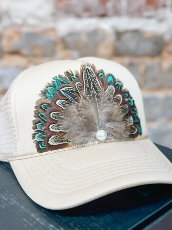 Allie Lynn's Boutique Trucker Hats<Feather Trucker Hat "Khaki"