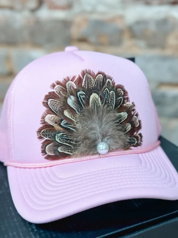 Allie Lynn's Boutique Trucker Hats<Feather Trucker Hat "Pink"