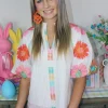 Allie Lynn's Boutique Printed Tops<Floral Embroidered Puff Sleeve Top