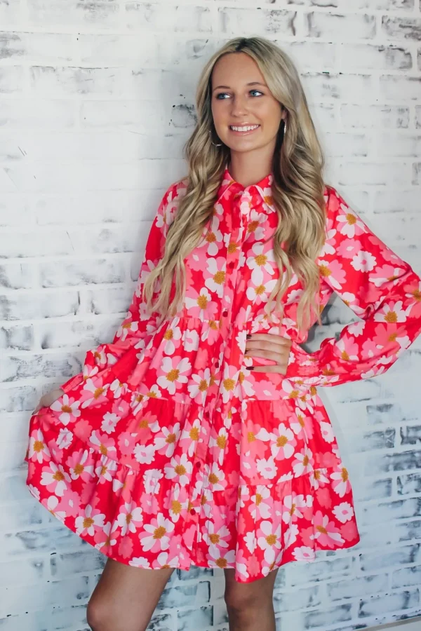 Allie Lynn's Boutique Printed Dresses<Floral Fall Mini Dress "Pink"