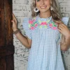 Allie Lynn's Boutique Printed Tops<Gingham Powder Blue Top