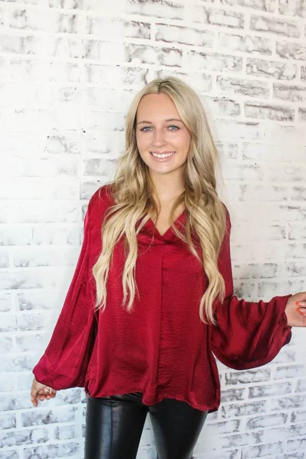 Allie Lynn's Boutique Solid Tops<Glam Long Sleeve Top "Wine"