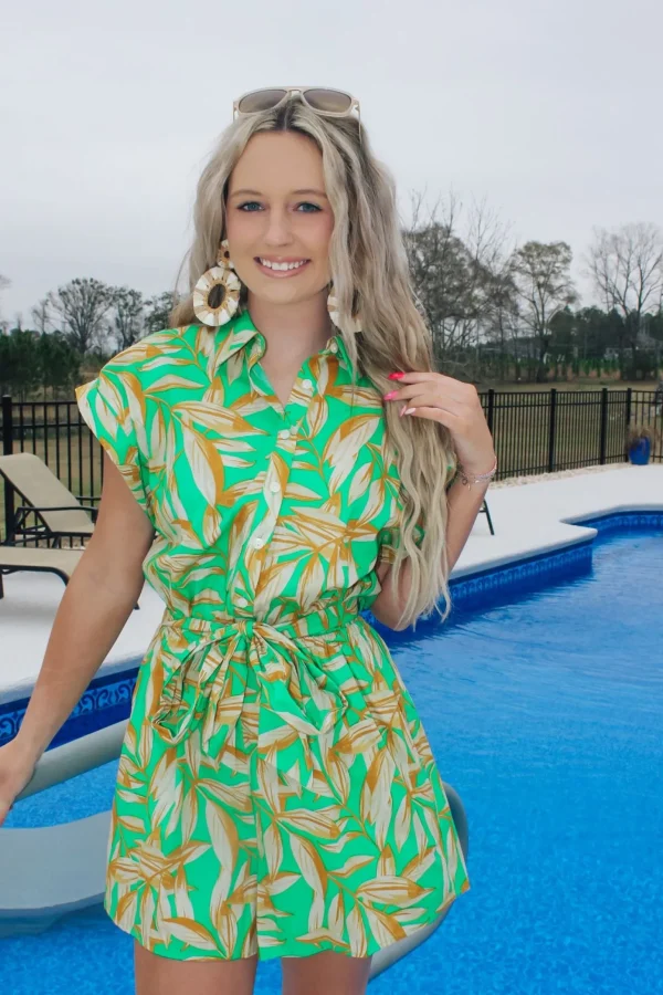 Allie Lynn's Boutique Rompers/Sets<Green Palms Collared Romper