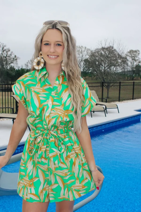 Allie Lynn's Boutique Rompers/Sets<Green Palms Collared Romper