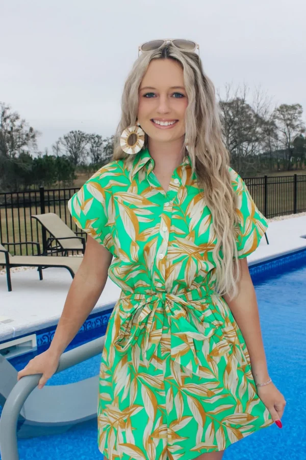 Allie Lynn's Boutique Rompers/Sets<Green Palms Collared Romper