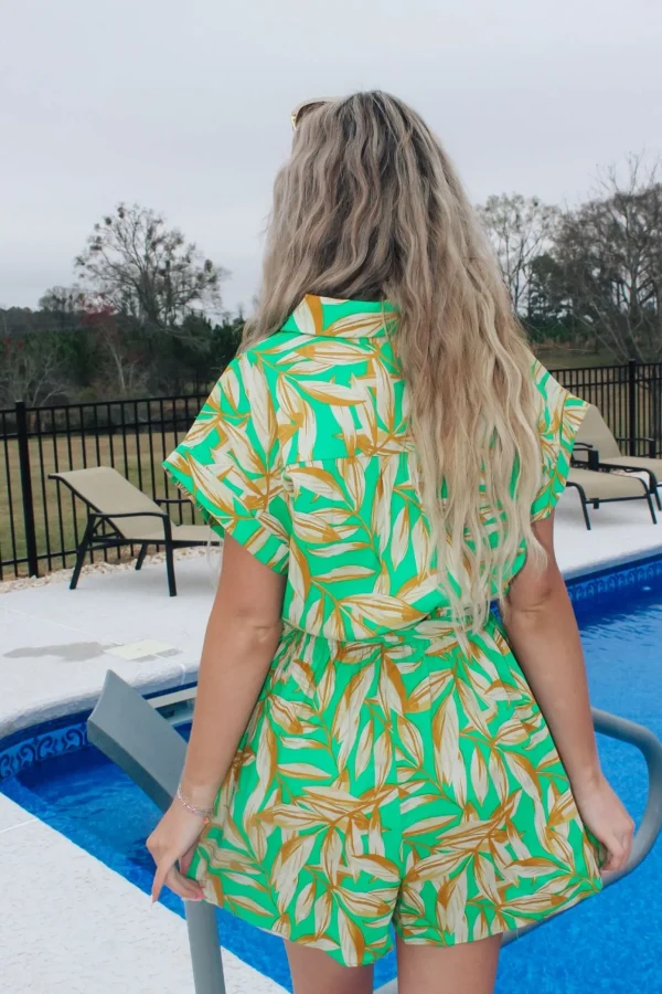 Allie Lynn's Boutique Rompers/Sets<Green Palms Collared Romper