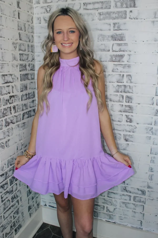 Allie Lynn's Boutique Solid Dresses<Halter Neck Dress "Lavender"