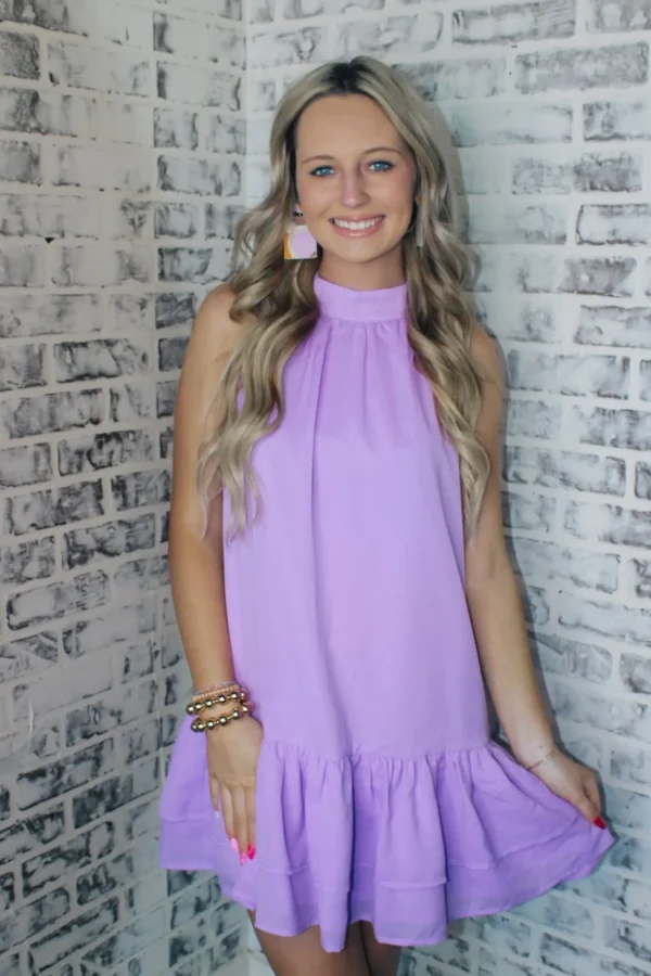 Allie Lynn's Boutique Solid Dresses<Halter Neck Dress "Lavender"