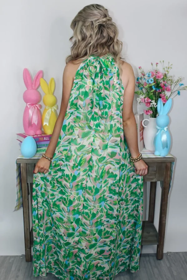 Allie Lynn's Boutique Printed Dresses<Halter Neck Maxi Dress "Green Multi"