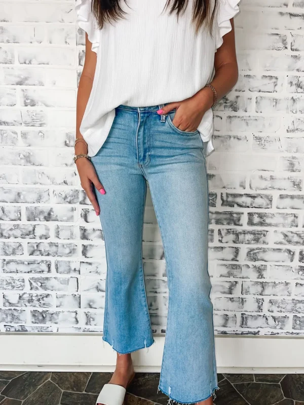 Allie Lynn's Boutique Pants<High Rise Crop Flare "Light Denim"