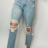 Allie Lynn's Boutique Pants<High Rise Distressed Straight Jeans "Light Denim"