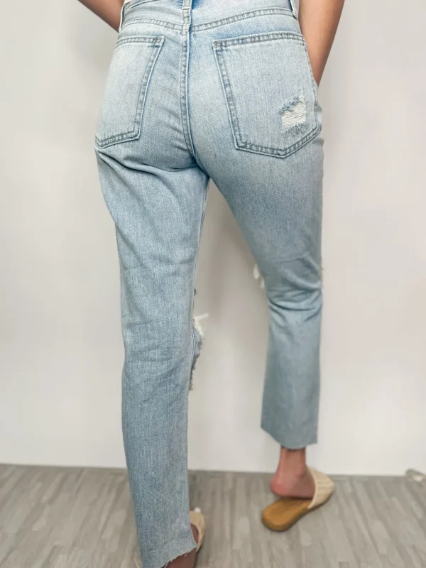 Allie Lynn's Boutique Pants<High Rise Distressed Straight Jeans "Light Denim"