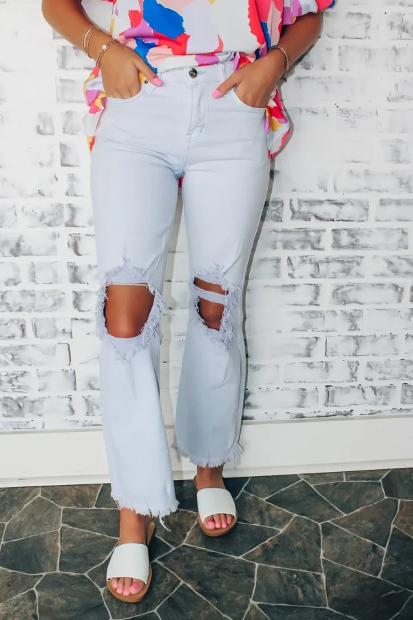 Allie Lynn's Boutique Pants<High Rise Knee Distressed Pants "Ice Blue"