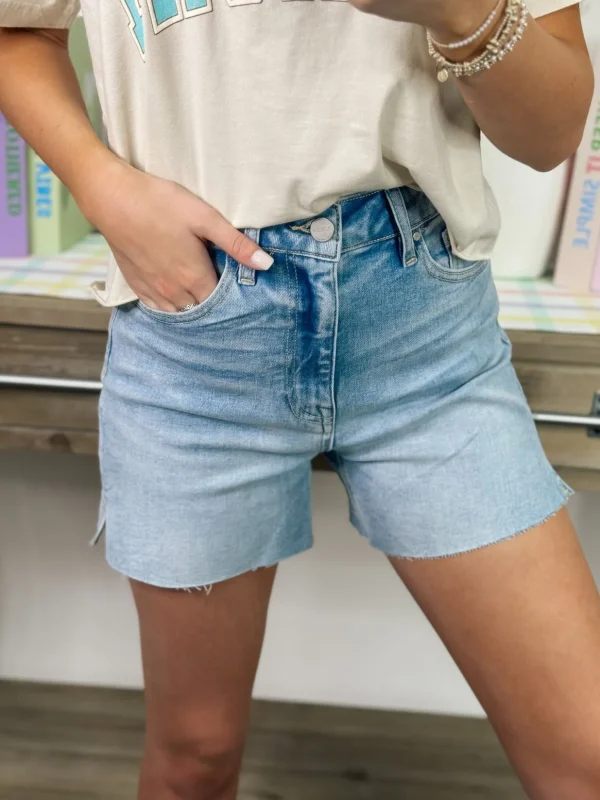 Allie Lynn's Boutique Shorts/Skirts<High Rise Raw Cut Hem Side Slit Shorts "Light"