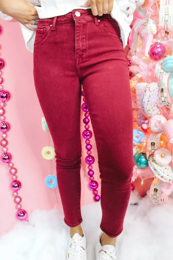 Allie Lynn's Boutique Pants<High Rise Skinny Pants "Wine"